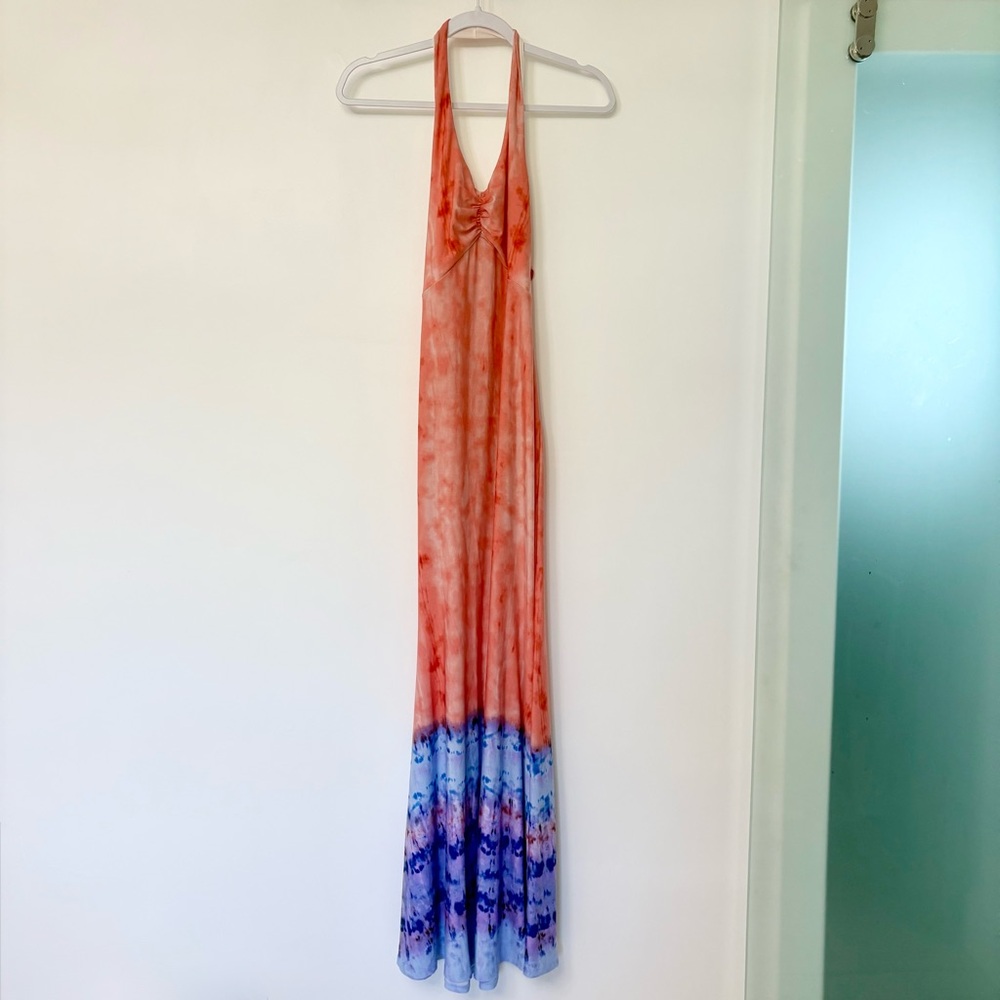 VENUS Pink and blue tie dye halter maxi dress